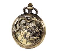 TREEWETO Montre gousset analogique avec chaîne pour homme - Remontage manuel - Double charnière - Antique dragon - Chiffres romains, bronze, Classique, vintage