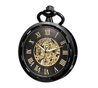 TREEWETO Montre Gousset analogique pour Homme avec chaîne - Mouvement Mécanique - Visage Ouvert - Montre de Poche, Noir