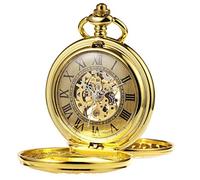 TREEWETO Montre Gousset mécanique à Double Couverture Fullmetal Alchemist Squelette Steampunk pour Homme et Femme avec chaîne