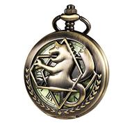 TREEWETO Montre Gousset mécanique à Double Couverture Fullmetal Alchemist Squelette Steampunk pour Homme et Femme avec chaîne