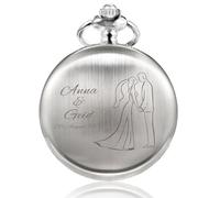 TREEWETO Montre gousset personnalisable avec nom et date de mariage - Cadeau de mariage, argenté