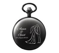 TREEWETO Montre gousset personnalisable avec nom et date de mariage - Cadeau de mariage, Noir