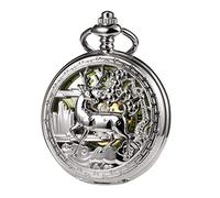 TREEWETO Montre gousset unisexe mécanique double couverture, renne cerf lumineux, squelette steampunk pour homme et femme