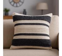 TreeWool Housse de Coussin Décorative à Rayures en Coton, Style Bohème Chic, avec Rayures Texturées Tuftées et Tissées, pour Canapé et Salon (45 x 45 cm, Gris Foncé, Lot de 1)