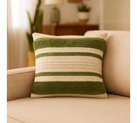 TreeWool Housse de Coussin Décorative à Rayures en Coton, Style Bohème Chic, avec Rayures Texturées Tuftées et Tissées, pour Canapé et Salon (45 x 45 cm, Vert, Lot de 1)