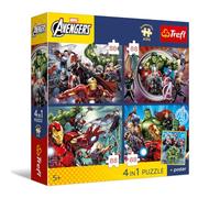 Trefl - 4-in-1 Jigsaw Puzzles: Les Avengers, Les héros sont Parmi Nous - 4 Puzzles de 88 pièces - Affiche, Lot de Quatre Puzzles pour Enfants à partir de 5 Ans