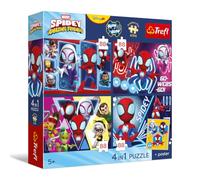 Trefl - Puzzle 4 en 1: Spidey and His Amazing Friends, Journée des araignées - 4 x 88 Pièces - Affiche à Collectionner, Ensemble de Quatre Puzzles pour Enfants à partir de 5 Ans
