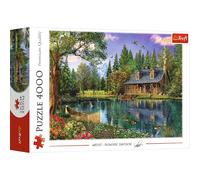 Puzzle 4000 pièces Après-Midi Idyllique dans le Cottage au Bord de l'Etang