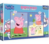 Trefl Primo - Peppa Pig, La Belle journée de Peppa - 4en1 : Puzzle 2x10 Grands Eléments, Deux Pages à Colorier au Dos, Puzzle Coloré avec Personnages de Conte de Fées