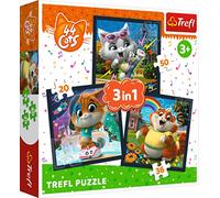 Tréfl - 44 Cats, Rencontrez des Chatons Mignons - Puzzle 3en1, 3 Puzzles, 20 à 50 éléments - Puzzles avec Personnages de Contes de fées 44 Chats, Divertissement, pour Les Enfants à Partir de 3 Ans