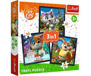 Tréfl - 44 Cats, Rencontrez des Chatons Mignons - Puzzle 3en1, 3 Puzzles, 20 à 50 éléments - Puzzles avec Personnages de Contes de fées 44 Chats, Divertissement, pour Les Enfants à Partir de 3 Ans