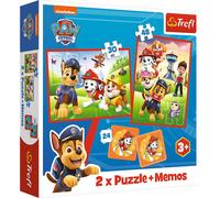 TREFL 93337 Puzzle 2en1+Memo Paw Patrol - 34+48 pièces 2x12 cartes mémo