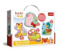 Trefl - Babies and The Bear, Bébés d’Animaux - 4 Puzzles Grand Format pour Les Plus Jeunes, de 2 à 5 Pièces, pour Les Enfants à partir de 2 Ans