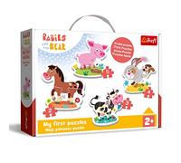 Trefl - Babies and The Bear, dans Une Ferme - 4 Grandes Casse-Tête pour Tout-Petits, 2 à 5 pièces, Puzzles épais pour Les Tout-Petits, pour Les Enfants à partir de 2 Ans