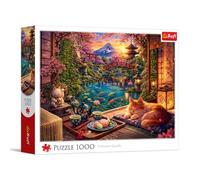 Trefl - Chat dans Le Jardin de cerisiers - 1 000 pièces | - Puzzle à réaliser soi-même, divertissement créatif, puzzle classique pour adultes et enfants à partir de 14 ans