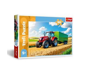 Trefl - des Machines Agricoles, Un Tracteur avec Remorque - Puzzle 100 Pièces - Puzzle avec Véhicules, Divertissement Créatif, Loisir pour Les Enfants à partir de 5 Ans