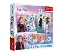 Trefl-Disney La Reine des Neiges 2, Princesses dans Leur Pays - 3en1 : 2X Puzzles + Jeu de mémoire, Puzzles avec Personnages de Contes de fées, 30 et 48 éléments, pour Les Enfants à partir de 3 Ans
