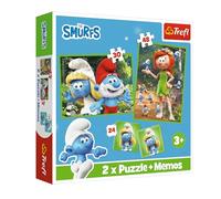 Trefl Jeu 3-en-1 Fun Schtroumpf – 2 puzzles 30 & 48 pièces, 24 paires cartes mémoire – Dès 3 ans