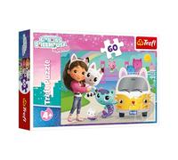 Trefl - Gabby's Dollhouse, Gabby et Les Aventures du Chat - Puzzle de 60 pièces - Puzzle coloré avec des Personnages de Contes de fées, Amusement pour Les Enfants à partir de 4 Ans