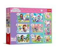 Trefl - Gabby's Dollhouse : Gabby et Son Univers - 10 en 1, 10 Puzzles, de 20 à 48 pièces - Puzzles colorés avec Les Personnages du Dessin animé, pour Les Enfants à partir de 4 Ans