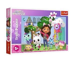 Trefl - Gabby's Dollhouse, la Maison du Chat de Gabi - Puzzle de 100 Pièces - Puzzles Colorés avec des Personnages de Contes de Fées, Créatif, Amusement pour Les Enfants À Partir de 5 Ans
