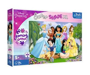 Trefl Junior - Disney Princess, Princesses Au Jardin - Puzzles 104 XL Super Shape - Formes Folles, Grosses Pièces, Personnages De Contes De Fées À Colorier, À Partir De 5 Ans.