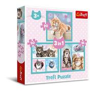 Trefl - Les Animaux Doux - Puzzle 3en1, 3 Puzzles, de 20 à 50 éléments - Puzzle Coloré avec Les Animaux, Chats, Collage, Différent Niveau de Difficulté, Divertissement Créatif
