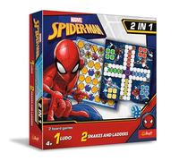 Trefl - Ludo, Serpents et échelles : Spider-Man - Jeu 2 en 1, Jeu de société Familial avec Super-héros Marvel, Plateau Double Face, Jeu Classique pour Adultes et Enfants à partir de 4 Ans