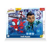 Trefl - Marvel Spiderman, Spider Jump - Puzzles à Cadre pour Les Tout-Petits, 25 Grandes pièces, Cadre et Tapis Rigide, avec des Personnages de Dessins animés, pour Les Enfants à partir de 4 Ans