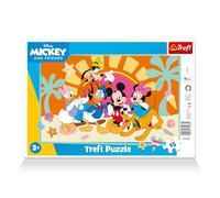 Trefl - Mickey Mouse et Ses Amis, Mickey Curieux - Puzzles à encadrer pour Les Tout-Petits, 15 Grandes pièces, Cadre et Tapis Rigide, pour Les Enfants à partir de 3 Ans