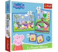 Trefl - Peppa Pig, Happy Moments with Peppa Pig - 3 en 1 : 2X Puzzles + Jeu de Mémoire, Puzzles avec Les Personnages de Peppa Pig, 30 et 48 éléments, Différents Niveaux de Difficulté, 24 Mémos