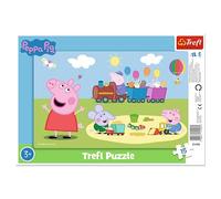 Trefl - Peppa Pig, Jolly Train - Puzzles À Cadre pour Les Tout-Petits, 15 Grandes Pièces, Cadre et Plateau Rigide, avec Les Personnages de Peppa Pig, pour Les Enfants de 3 Ans et Plus