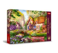 Trefl Premium Plus - Puzzle Tea Time: Un Chalet de Charme dans la forêt - 1000 pièces, Série d'Images Nostalgiques Peintes, Pièces Parfaitement Assorties, pour Adultes et Enfants à partir de 12 Ans
