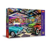 Trefl Premium Plus Quality - Puzzle Tea Time : Garage du Collectionneur de Voitures - 1000 pièces, Série d'Images Nostalgiques Peintes, pour Adultes et Enfants à partir de 12 Ans