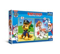 Trefl Primo - L'équipe Paw Patrol - 4en1 : Puzzle 2x10 Grands Eléments, Deux Pages à Colorier au Dos, Puzzle Coloré avec Les Personnages du Conte de fées Paw Patrol