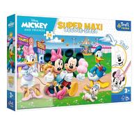 Trefl Primo - Mickey au parc d'attractions - 3en1 : Puzzle 24 Grands Eléments, Livre de Coloriage, Jeu avec des Eléments de Coloriage, Puzzle Coloré avec des Personnages du Conte de Fées