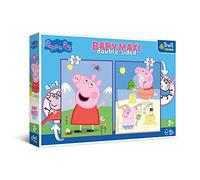 Trefl Primo - Peppa Pig, La Belle journée de Peppa - 4en1 : Puzzle 2x10 Grands Eléments, Deux Pages à Colorier au Dos, Puzzle Coloré avec Personnages de Conte de Fées