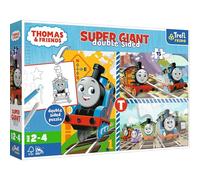 Trefl Primo - Thomas & Friends, Jeux de Tomek - 3en1 : Puzzle 15 Très Grands Pièces, Coloriage, Jeu avec Les éléments de Colorier, Puzzle avec Les Héros de Contes de Fées Thomas et Ses Amis