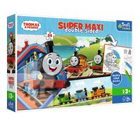 Trefl Primo - Thomas & Friends, Thomas et Ses Amis - 3en1 : Puzzle 24 Grands Pièces, Coloriage, Jeu avec Les éléments de Colorier, Puzzle avec Les Héros de Contes de Fées, pour Enfants Plus de 3 Ans