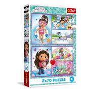 Trefl - Puzzle 2 en 1 : Gabby's Dollhouse, Jouez avec Gabby - 2 x 70 Pieces, Ensemble de Deux Puzzle pour Les Enfants à partir de 4 Ans