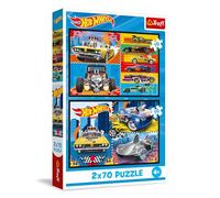 Trefl - Puzzle 2 en 1 : Hot Wheels, Les Voitures - 2 x 70 Pieces, Ensemble de Deux Puzzle pour Les Enfants à partir de 4 Ans