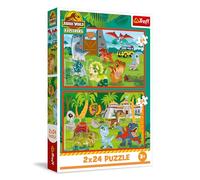 Trefl - Puzzle 2 en 1 : Jurassic World, de Petits Dinosaures - 2 x 24 Pièces, Ensemble de Deux Puzzles pour Les Enfants à partir de 3 Ans