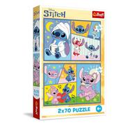 Trefl - Puzzle 2 en 1 : Lilo & Stitch, avec Stitch on ne s'ennuie Pas - 2 x 70 Pieces, Ensemble de Deux Puzzle pour Les Enfants à partir de 4 Ans