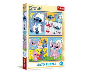 Trefl - Puzzle 2 en 1 : Lilo & Stitch, avec Stitch on ne s'ennuie Pas - 2 x 70 Pieces, Ensemble de Deux Puzzle pour Les Enfants à partir de 4 Ans