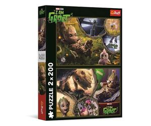 Trefl - Puzzle 2 en 1 : Marvel Guardians of The Galaxy, Je suis Groot - 2 x 200 Pièces - Ensemble de Deux Puzzle pour Les Adolescents