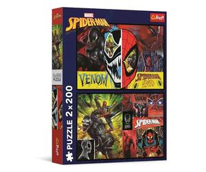 Trefl - Puzzle 2 en 1 : Marvel Spiderman, Le Jour et La Nuit de Spiderman - 2 x 200 Pièces - Ensemble de Deux Puzzle pour Les Adolescents