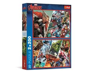 Trefl - Puzzle 2 en 1 : Marvel The Avengers, Les Défenseurs du Monde - 2 x 200 Pièces - Ensemble de Deux Puzzle pour Les Adolescents