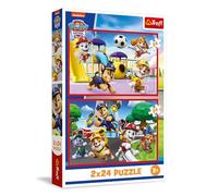 Trefl - Puzzle 2x24 pièces 2en1: Journée de Jeux pour Chiens, Paw Patrol 3+ | Lot de 2 puzzles, Héros de contes, Développement de la concentration et de l'observation, Haute qualité,