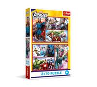 Trefl - Puzzle 2x70 pièces, 2en1: Deviens Un héros, The Avengers, 4+ | Lot de 2 puzzles, Héros de contes, Développement de la concentration et de l'observation, Haute qualité,