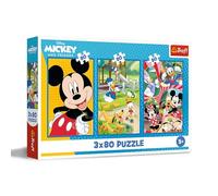 Trefl - Puzzle 3 en 1 : Disney, Équipe de Mickey Mouse - 3 x 80 Pièces, Ensemble de Trois Puzzles pour Les Enfants à partir de 5 Ans